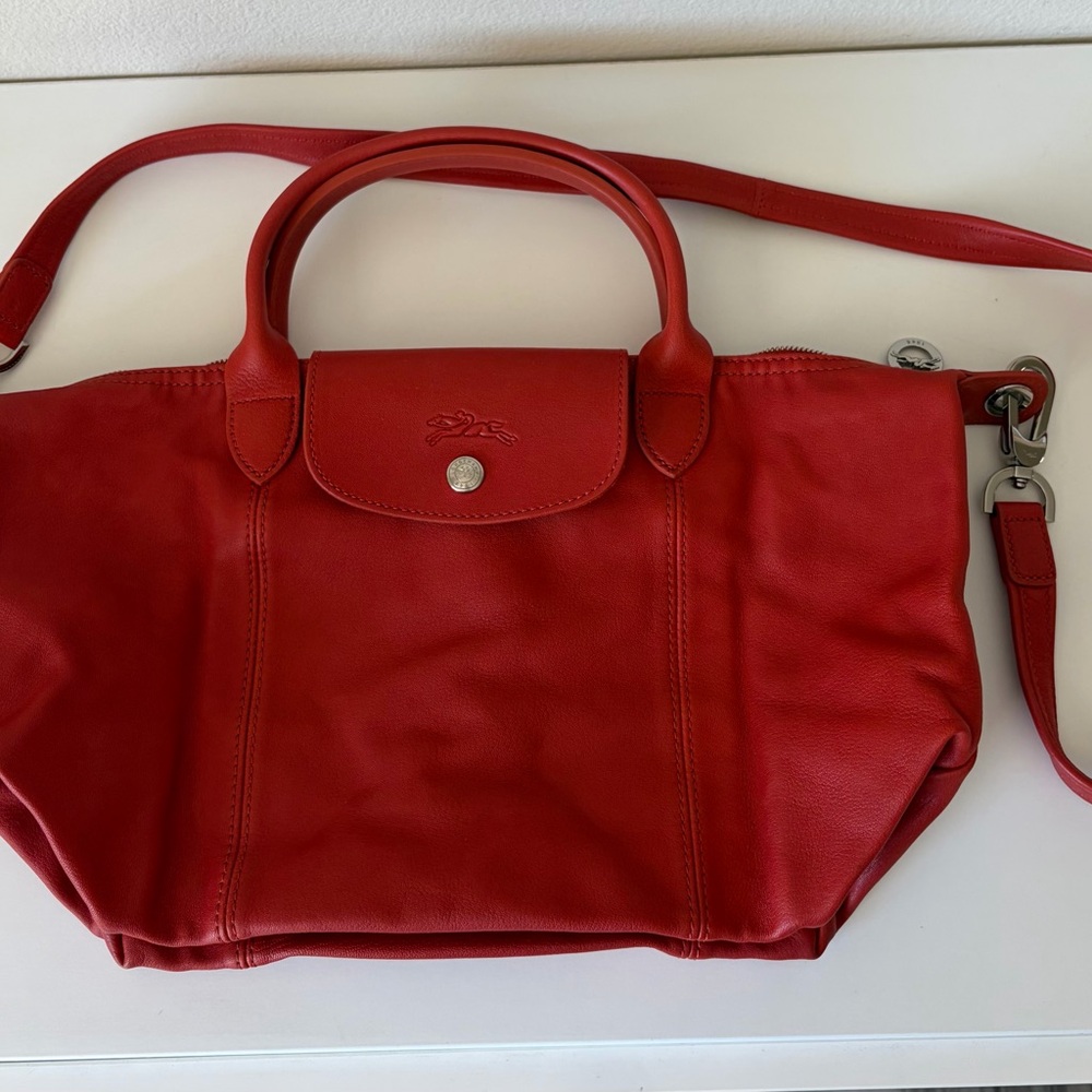 Longchamp Le Pliage Cuir Crossbody – Small – Burnt Red